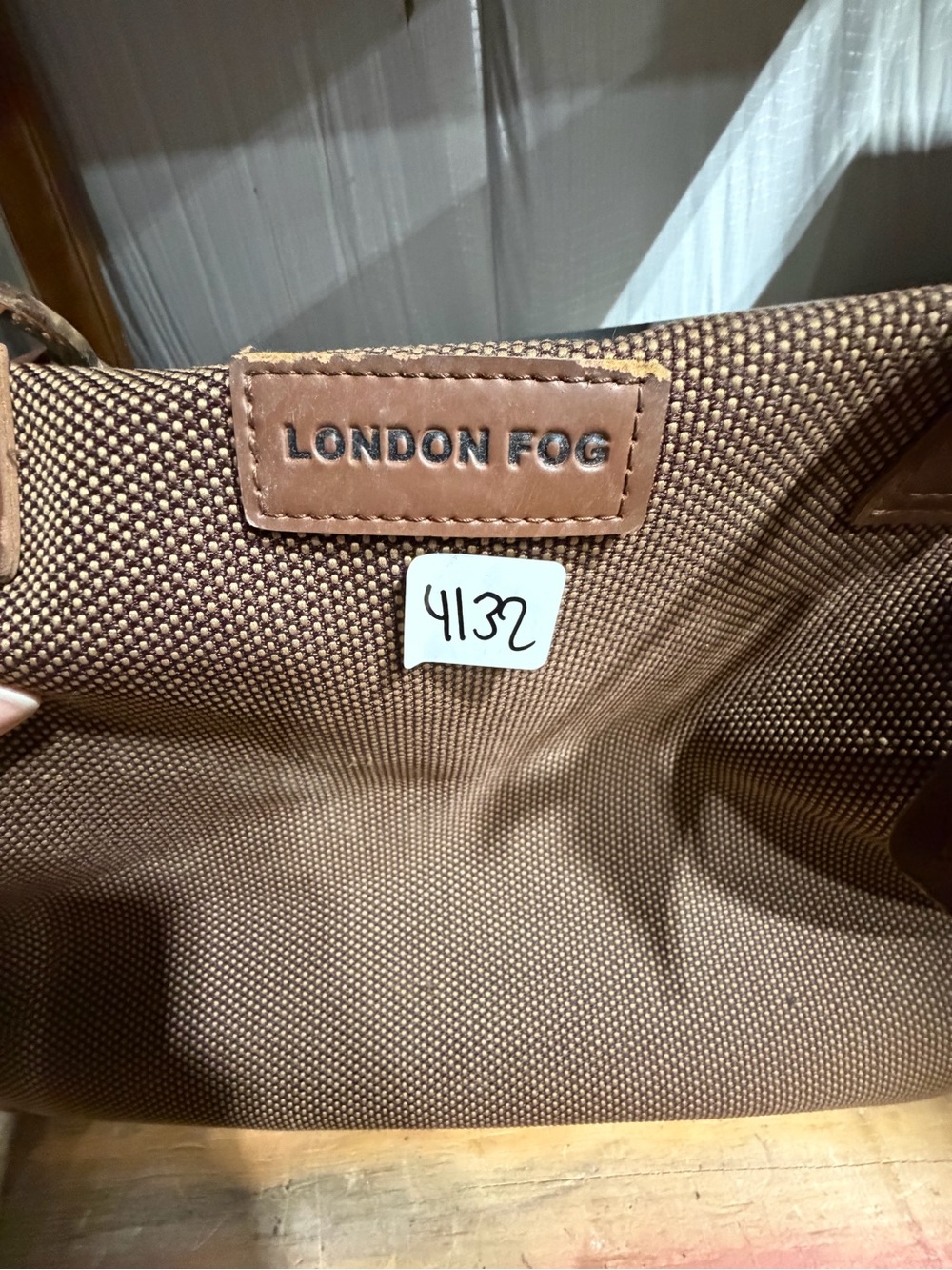 #4132-London Fog Brown Textured Tote with Leather Trim